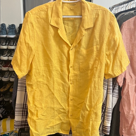 Lucky Brand Men's Casual Yellow Button Down Camp Shirt - Picture 1 of 7